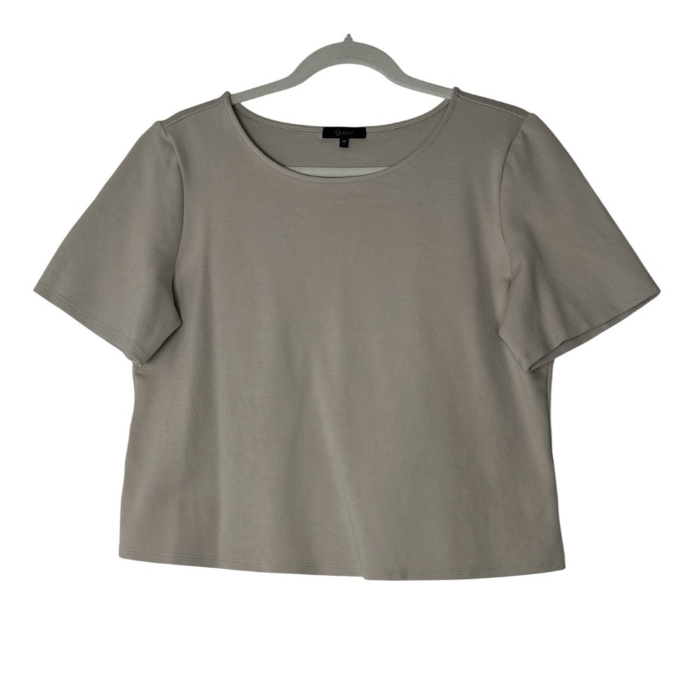 Quince Top Women's Medium Beige Stretch Short Sleeve Minimalist Basic Soft
